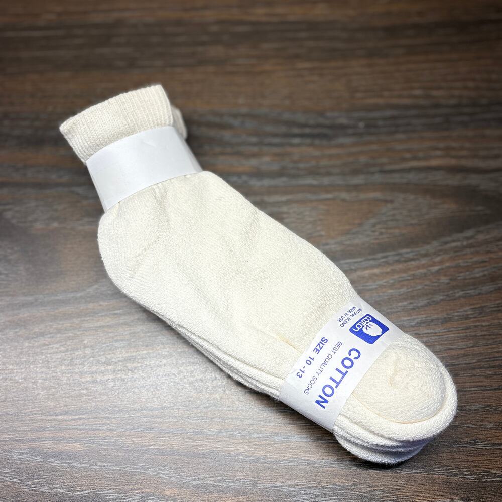 New Vintage Cotton Ankle Socks Mens 10-13 White Made In USA Pack Of 3